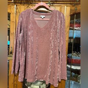 J. Jill Pink Crushed Velvet V-Neck Long Sleeve -           Size: L 🌸